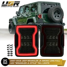 JL Style Full LED Tail Light w/ SMOKE Lens set (L+R) for 07-18 Jeep Wrangler JK