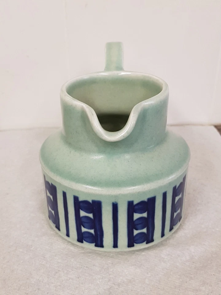 Vintage Midwinter Stonehenge Blue Dahlia Green Milk Jug By Jessie Tait 1970s - Image 4 of 4