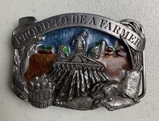 VINTAGE 1984 PROUD TO BE A FARMER American COMMEMORATIVE Metal BELT BUCKLE