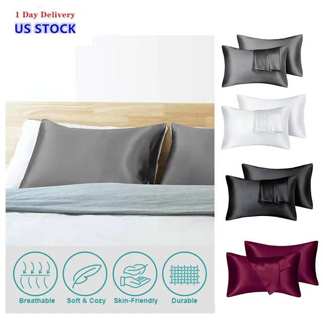 2 Pack Pillowcase Silk Satin Soft Soothes and Protects Skin Silky Pillow case - Image 2 of 4