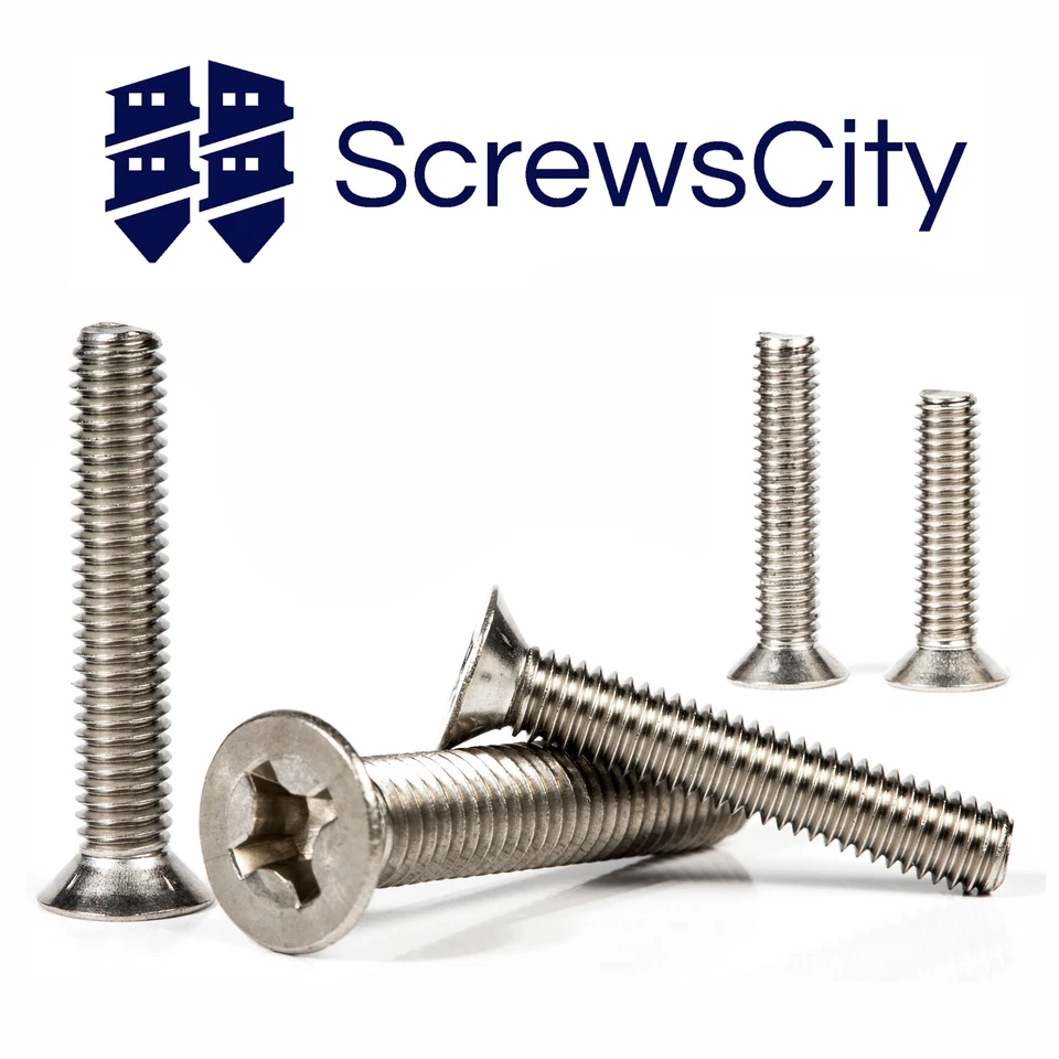 SCREWS CITY Stainless Steel Phillips Machine Screws Countersunk Flat Head Bolts M3 - M8