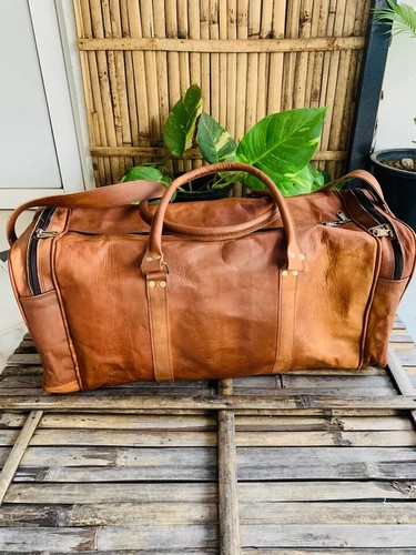Leather large duffle travel bag Handmade Real goat leather Surprise Gift - Picture 4 of 5