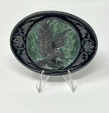 1991 Siskiyou Belt Buckle  Green Enamel Pewter  Hunting Diving Majestic Eagle