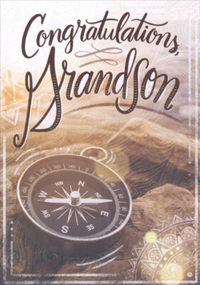 Natural Colored Compass on Rock Formation Graduation Congrats Card for Grandson