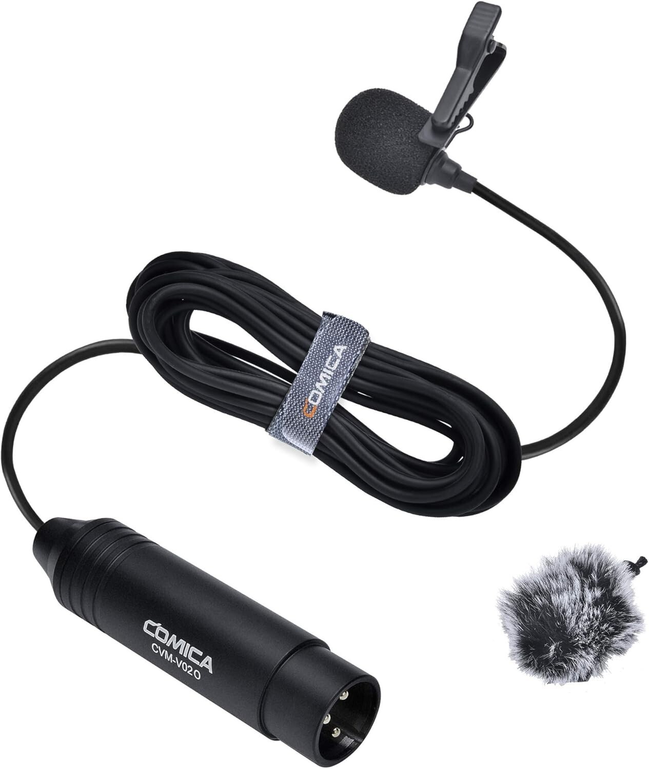Professional 3-Pin XLR Lavalier Mic with 5.9ft Cable & Windshield for Interviews
