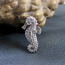 Solid 925 Sterling Silver Nautical / Ocean Seahorse Slide Pendant - Beach Gift