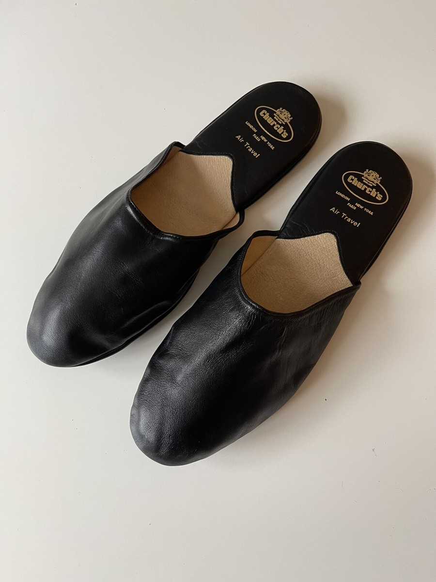 CHURCH'S MEN'S AIR TRAVEL NAPPA BLACK LEATHER SLIPPERS SIZE