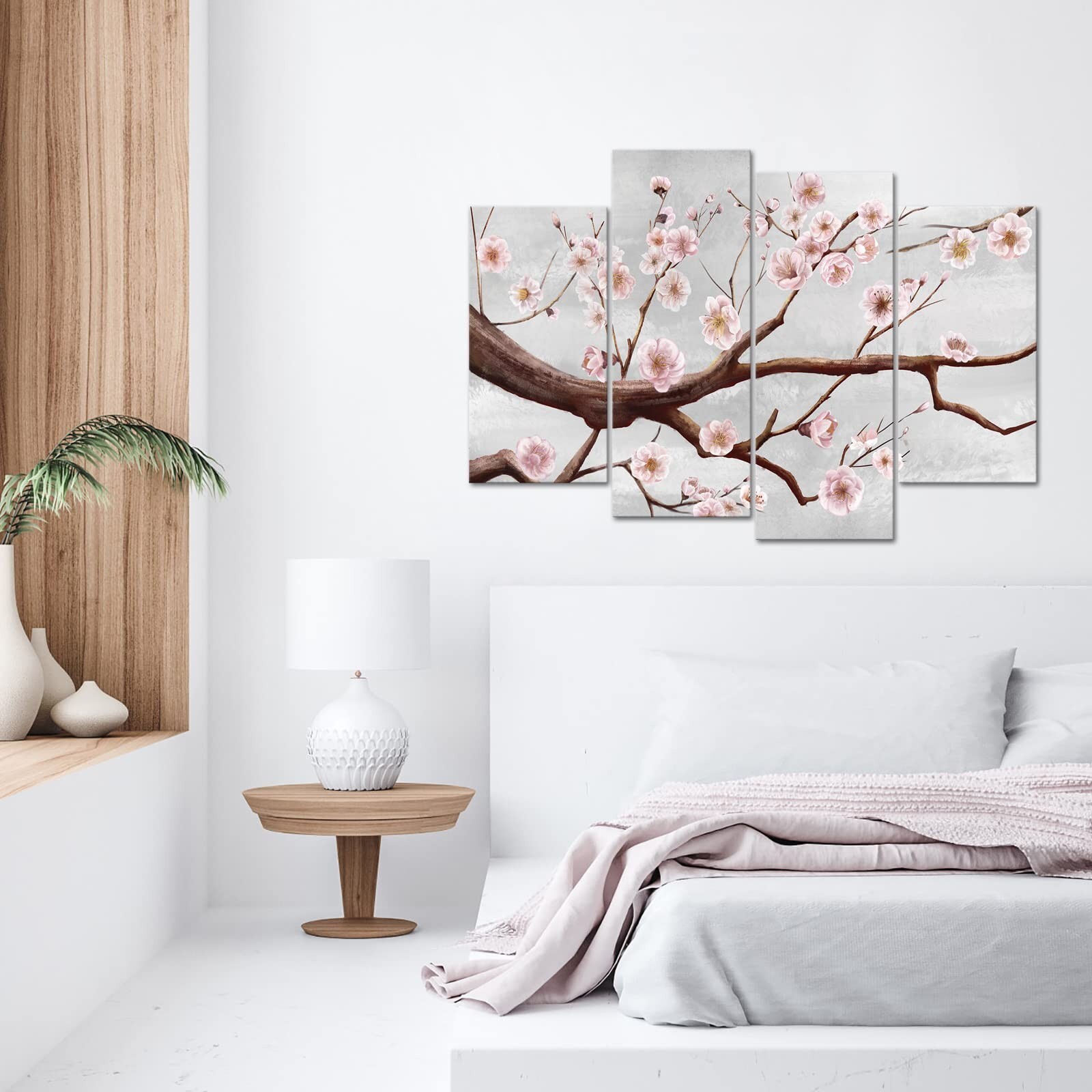 iKNOW FOTO 4 Piece Pink and Grey Flower Wall Art Plum Blossom Tree Branches P... eBay