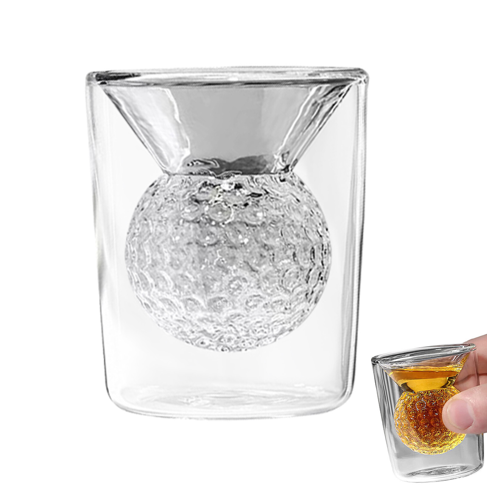 Golf Ball Shot Glasses Round, Clear, Double Walled Glass Cups Glass