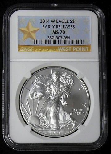 2014-W MS-70 EARLY RELEASE WEST POINT EAGLE, NGC WEST POINT GOLD STAR LABEL