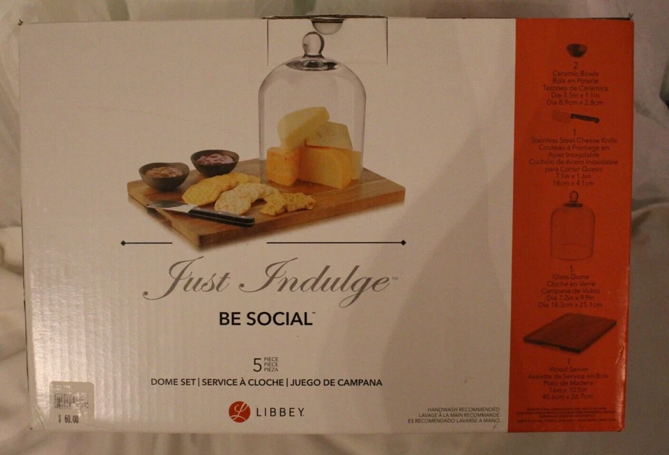 Libbey 5-Piece Cheese Board Serving Set: Glass Dome, Wood Server, Knife & Bowls - Image 4 of 4