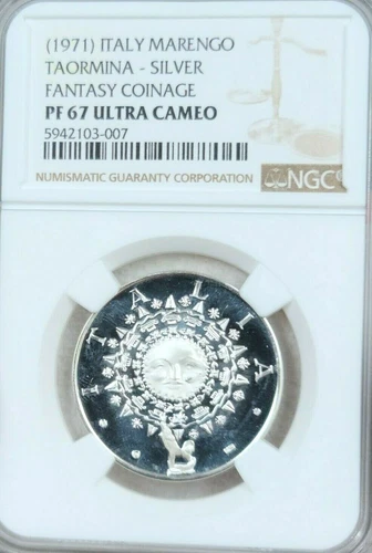 1971 ITALY SILVER 1 MARENGO TAORMINA NGC PF 67 ULTRA CAMEO RARE BEAUTY TOP POP 1