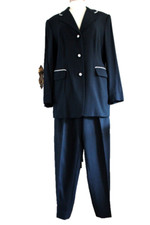 BARISAL*ELEGANTER Damen HOSEN-ANZUG Hose Jacke Marine mit Weiß Kostüm Gr:38-40