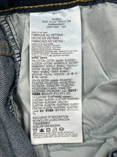 Levi's Jeans Youth 18 Reg 29x31 Performance 511 Slim Fit Adjustable Waistband - Picture 8 of 18