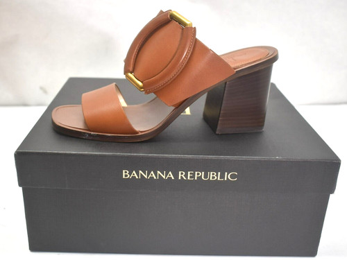 Banana Republic Ravello Italy Leather Mid-Heel Sandal High Heel Brown Womens 6.5