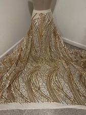 Gold 4way stretch sequins Embroidery Mesh Lace fabric 50  Width 1 Yard