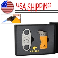 Galiner Stainless Steel Cigar Cutter Guillotine Jet Torch Cigar Punch Lighter
