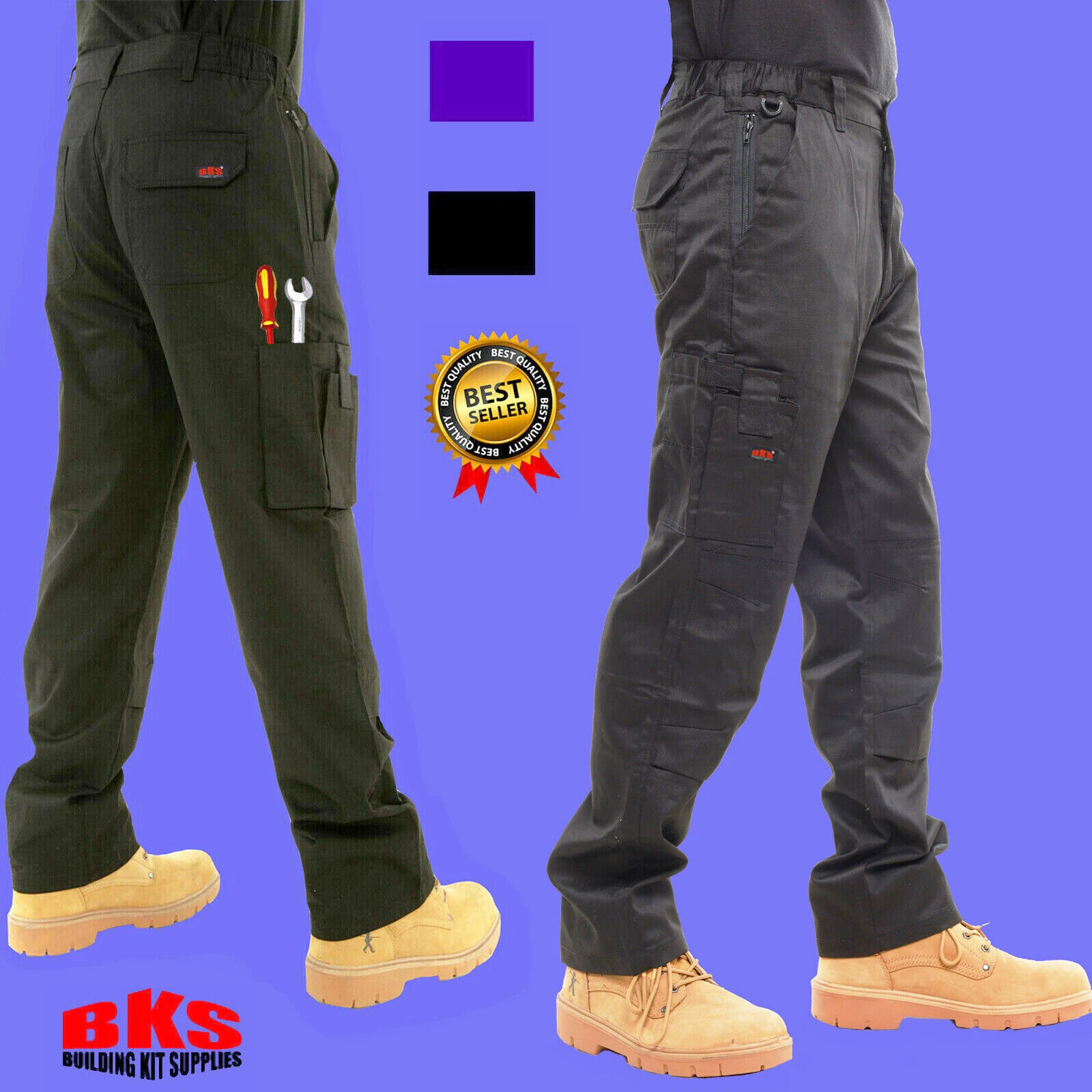 Mens Cargo Combat Work Trousers with Knee Pad Pockets by BKS - BLACK or NAVY
Opens in a new window o