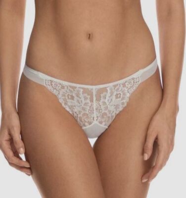 $186 I.D. Sarrieri Women White Valerie Lace Thong Panty Size 4/XL