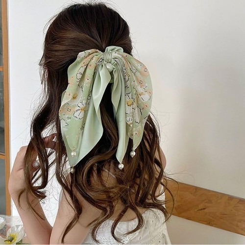 4PCS Bow Silk Hair Scrunchies Hair Ties with Bows and Pearl Desgin Satin Hair... - Picture 3 of 6
