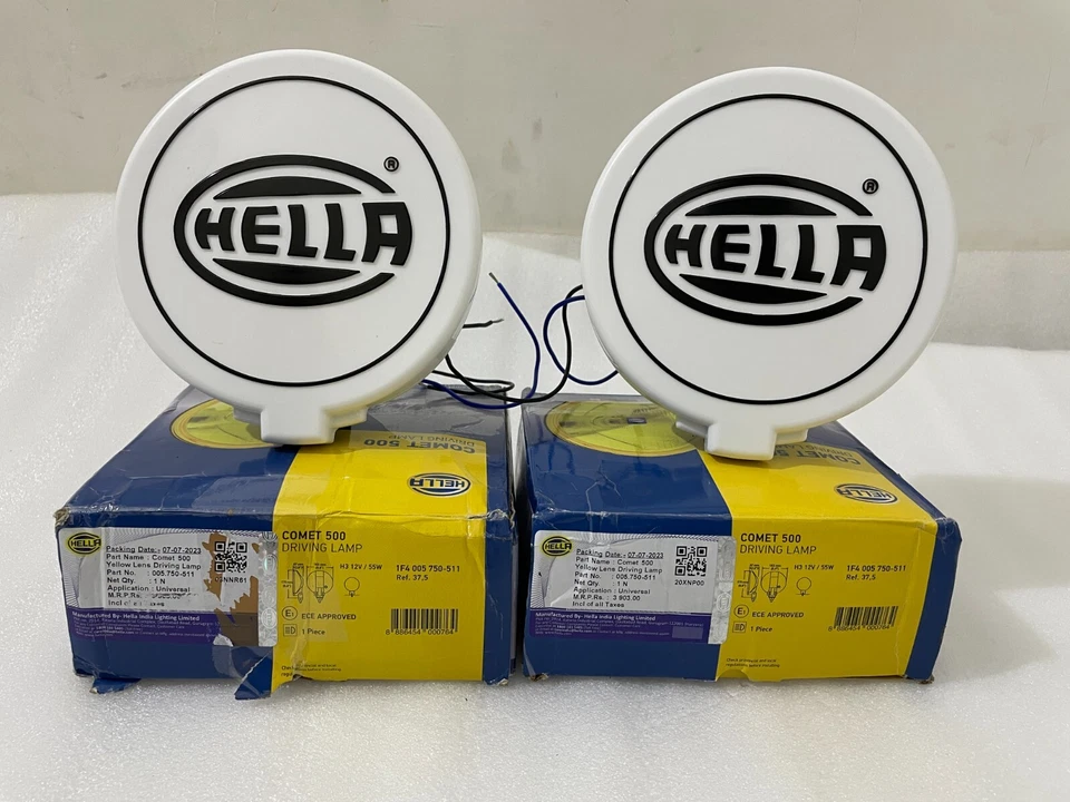Pair Hella Comet 500 Driving Lamp Yellow Spot Light With Cover Universal Fit - Image 3 of 4