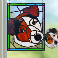 Custom Stained Glass Pet Portrait Panel   Dog Cat Memorial Keepsake   Handmade