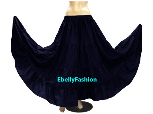 Purple - Cotton 4 Tier 6 Yard Skirt Maxi Belly Dance Gypsy Flamenco Tribal Jupe - Picture 19 of 35