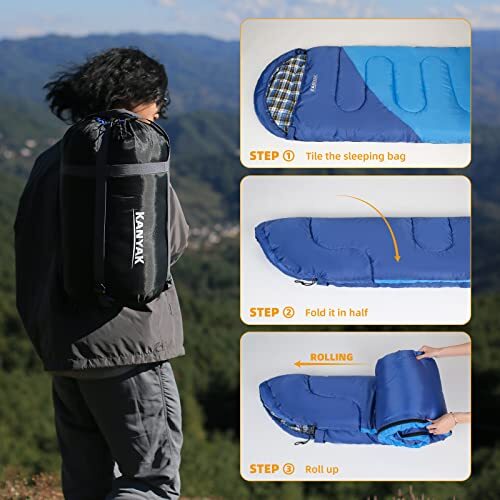 Camping Sleeping Bag, 32℉ Sleeping Bags for Adults Kids Teens Blue