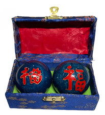 Traditional Chinese Baoding Stress Balls - Good Luck and Prosperity, 2" Blue