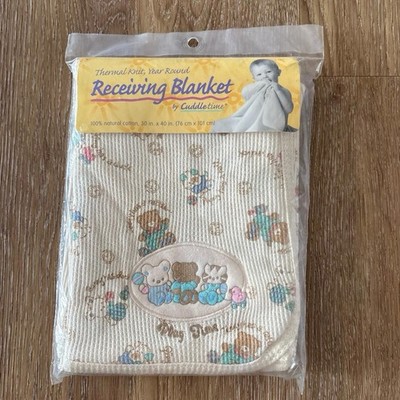 NIP Vintage Cuddle Time Teddy Bear Bunny Cat Receiving Blanket