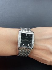 Wittnauer Stainless Steel Black Dial Diamond Accent Rectangle Dress Watch