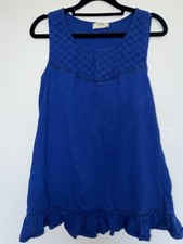 Papaya Blue Sleeveless Broderie Top UK 14 Frill Hem Summer Blouse