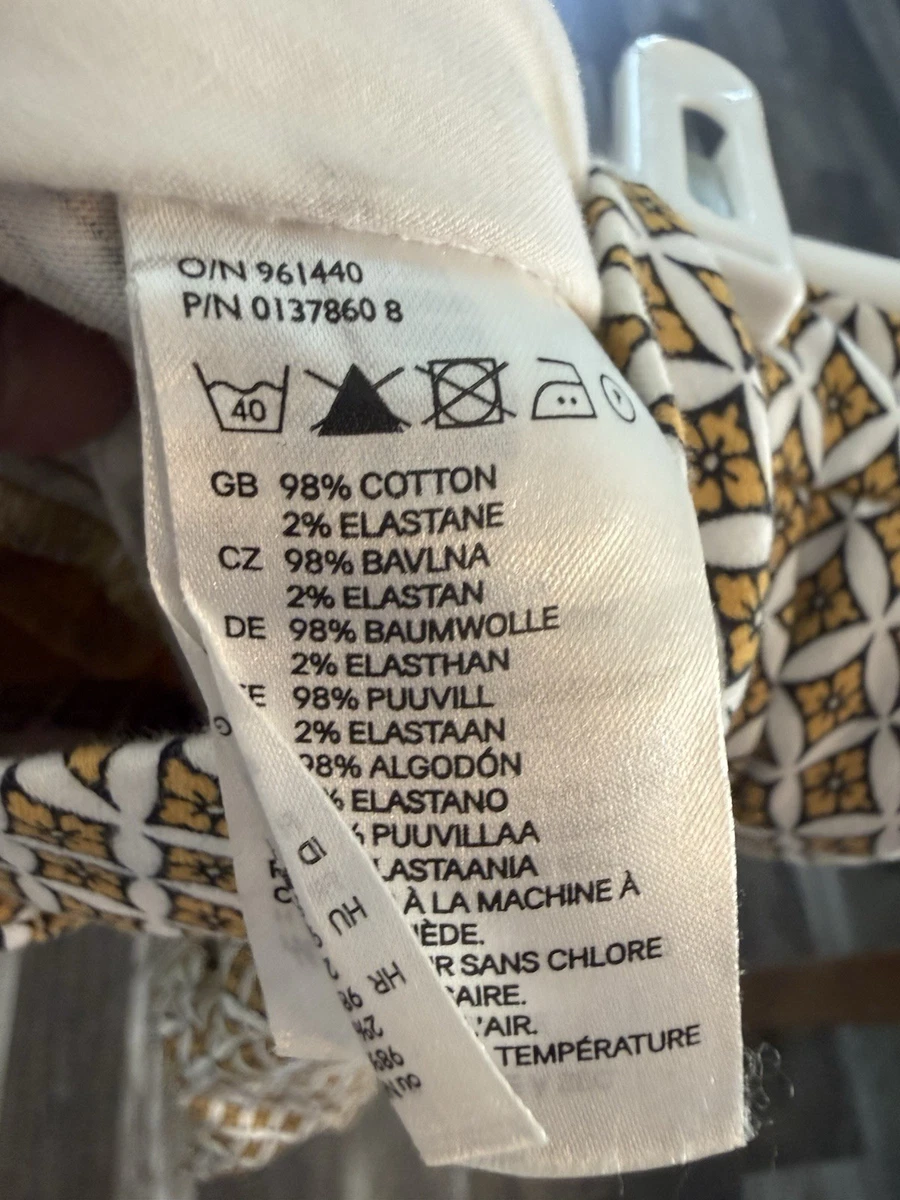 Pantalones de vestir geométricos para mujer H&M blancos negros amarillos tejidos de algodón elásticos