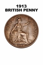 1913 Great Britain One Penny King George V Bronze Coin KM#810
