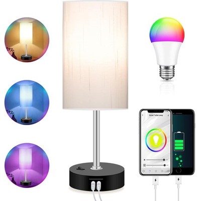 Bedroom Lamp with Smart RGB LED Bulb, Multicolor Changing Table Lamp for Bedr...