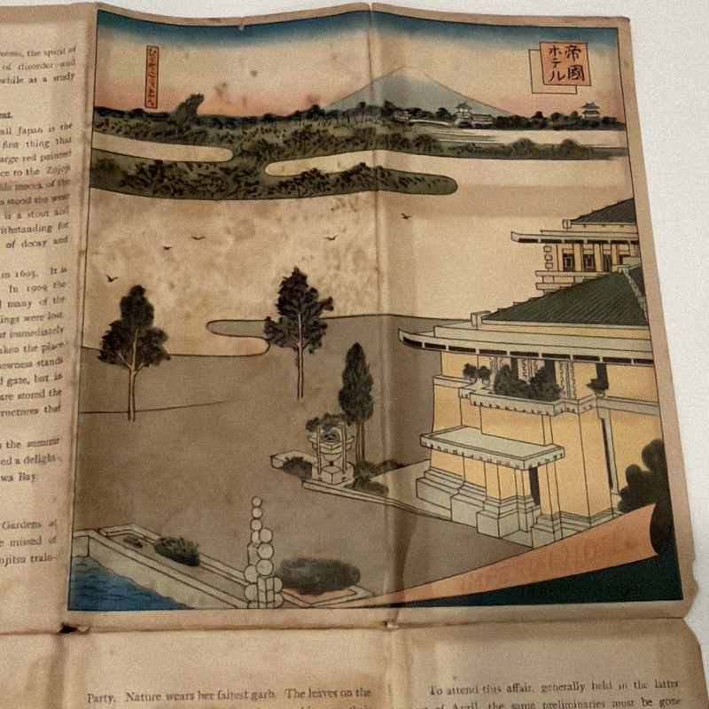 1920s Imperial Hotel Map Tokyo Japan. 20” X 23”. Marvel Of The Orient.