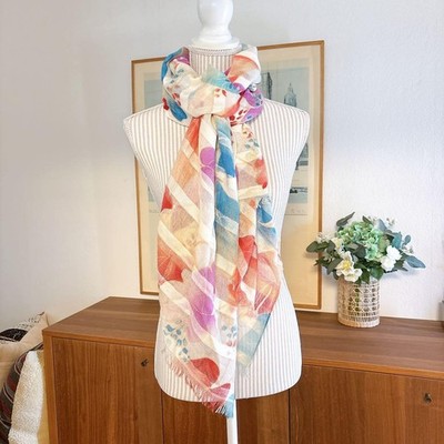 Loro Piana Multicolor Blatt Kaschmir Seide Stola Schal 70 Zoll Rot Blau Lila ...