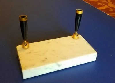Vintage 1960s Marble Double Pen Holder Desk Set   6 inch X 3 inch