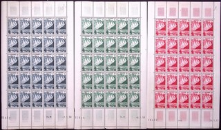 ANDORRA: c.1950s 3 Full 5 x 5 Sheets 1F Blue/2F Green/3F Red Landscapes Unused
