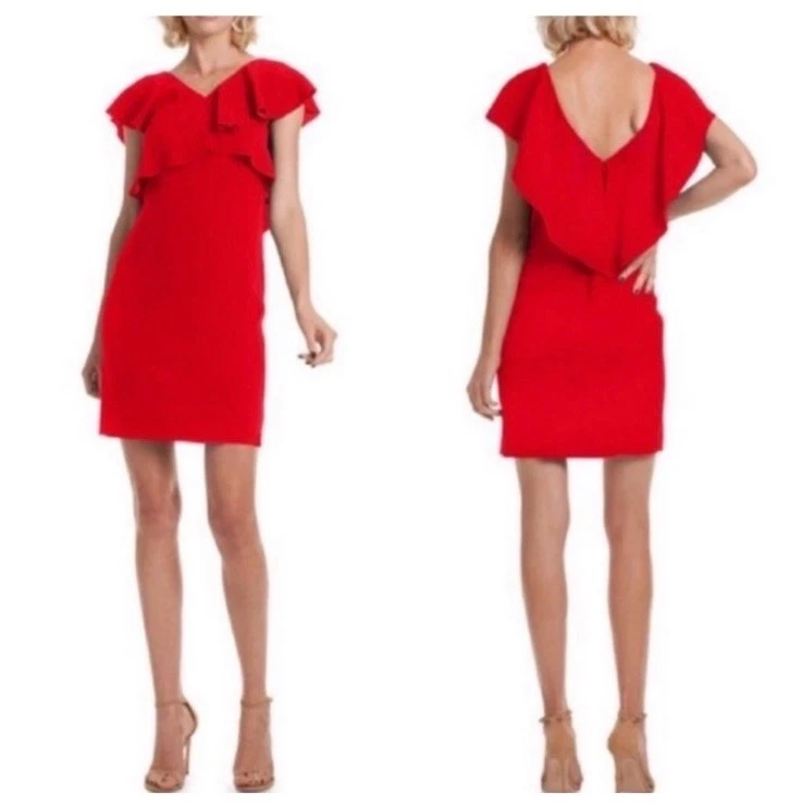 VALENTINO Abito Trina Turk 4 rosso petardo Cameron incrociato volant scollo a V