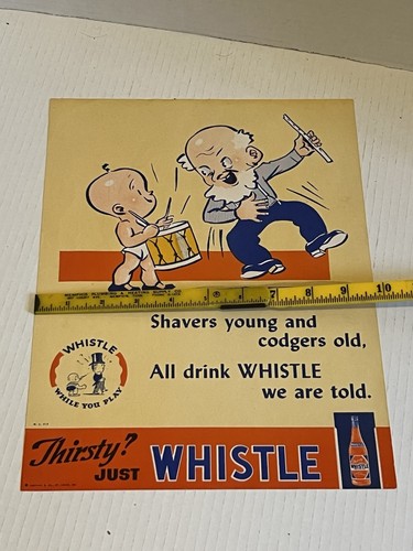 Vintage 1941 Whistle Soda Sign Framed Cardstock Ad Thirsty Just Whistle RARE - Picture 8 of 18
