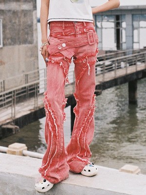 NEU - CFIERCE - Rarität - Sexy Hose - Red Paneled Frayed Jeans - Gr. S