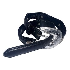 Tony Lama Western Leather Black Belt Sz 23-27 Concho Silver Buckle 79403