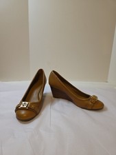 Tory Burch Leather Ambrose Slip On Wedge Heel Pumps Brown Women's Size 9M