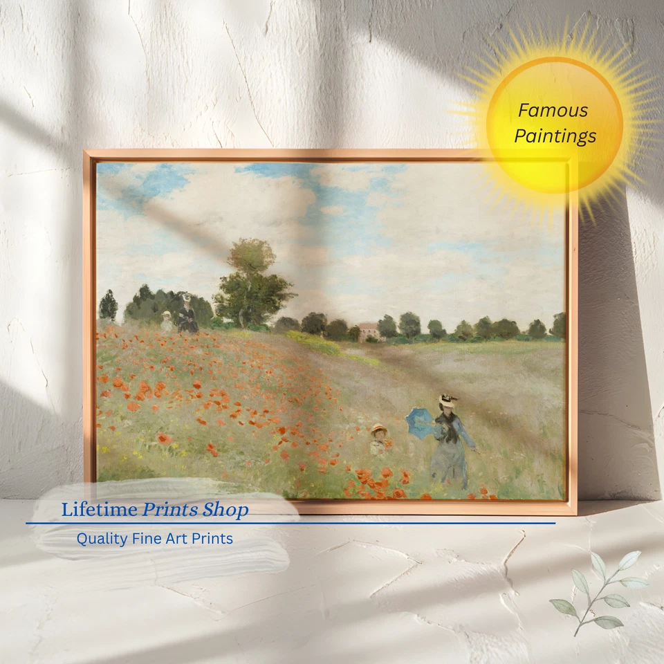 Impresión en lienzo The Poppy Field de Claude Monet, envolvente enmarcada Giclee Foto 2 de 4