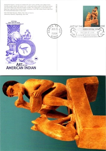 S08-0323, AMERICAN INDIAN ART, SENECA CARVING, PCSPOSTAL CARD FDC