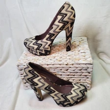 Madden Girl Herringbone Pattern Pumps Chunky Heel Platform Women’s Size 9 Heels