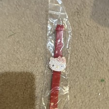 Hello Kitty Rhinestone Charm Bracelet Red Faux Leather Wrist Strap Band