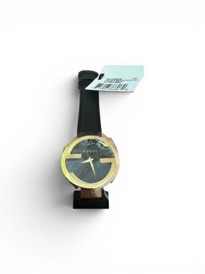 Gucci YA133326 Interlocking G 37mm Gold Black Dial Leather Watch NWT Box