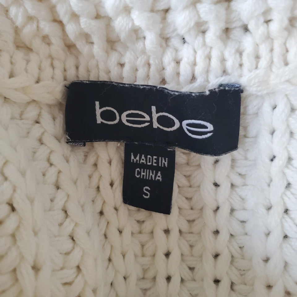 Bebe Y2K Cream Chunky Fisherman Cotton Blend Off Shoulders Knit Sweater Size S - Image 4 of 4